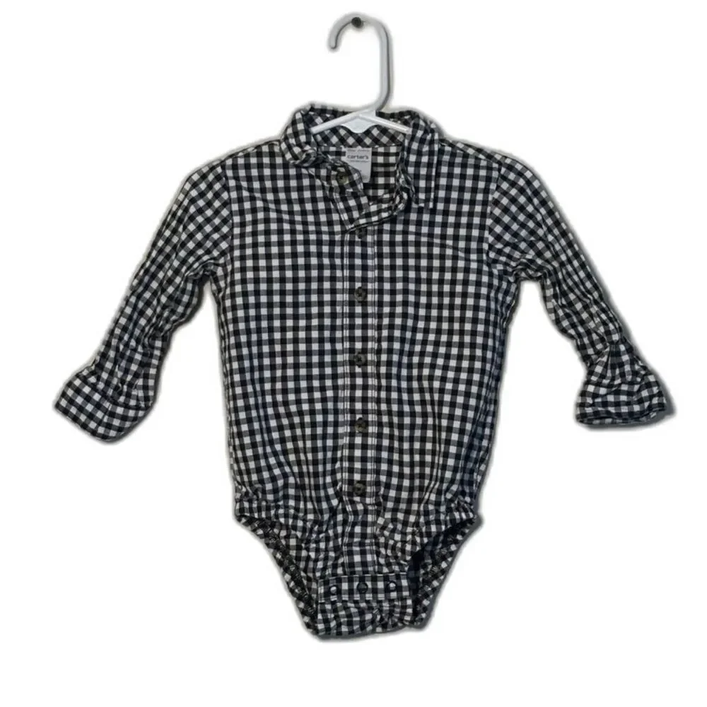 Carter's Gingham Button Up Bodysuit Black White Check 18M